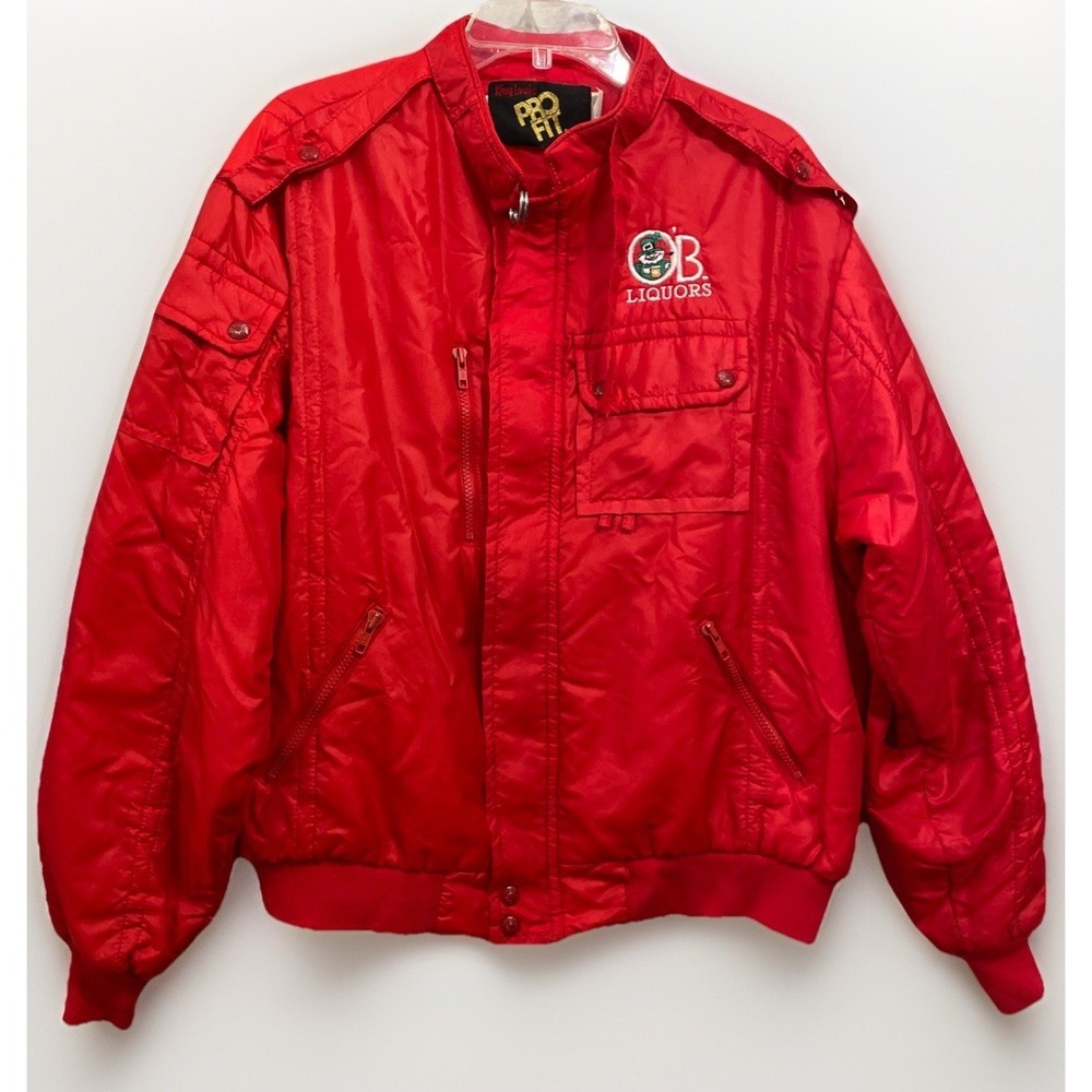 King Louie‎ Vintage 1980's Red Racing Nylon Puffer Jacket Men's XL OB Liquors